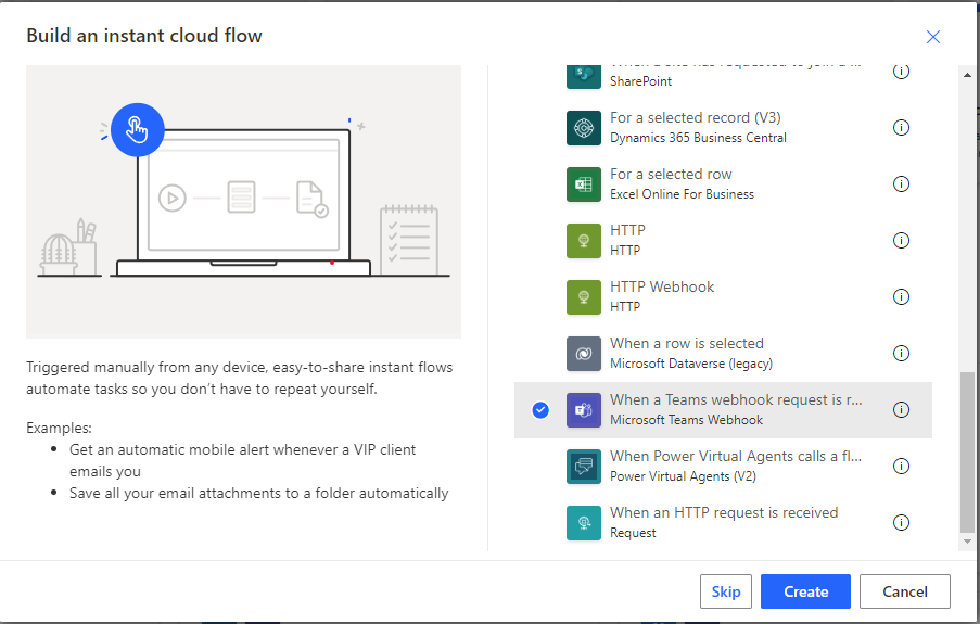 Build an instant cloud flow