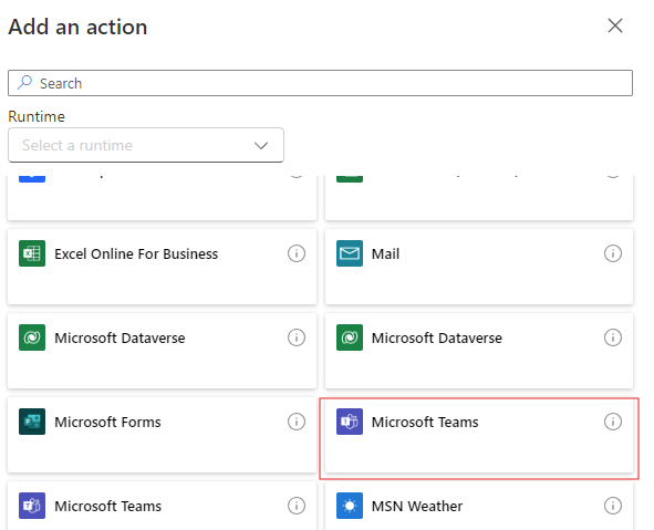 Add an action to Microsoft Teams